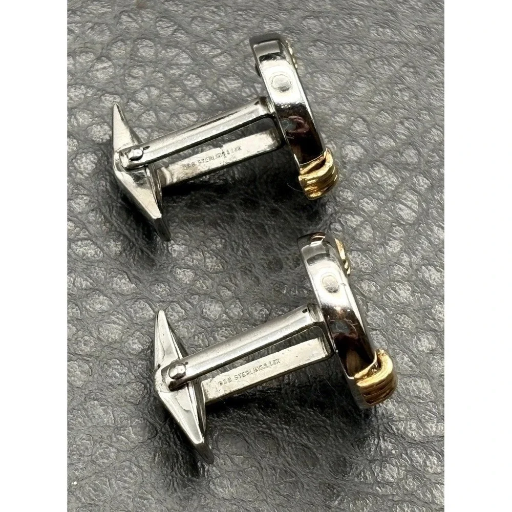 Vintage DOLAN BULLOCK Sterling Silver & 14K Mixed Metal Black Onyx Cufflinks